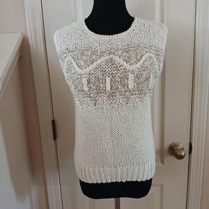 Vintage 80s Donagain Cream Chunky Knit Sweater Vest Textured Pattern M Academia